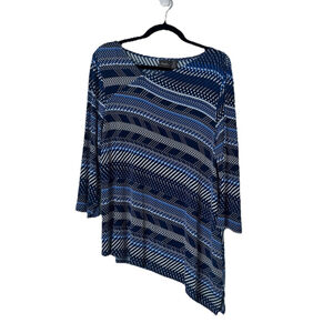 Chico’s Travelers Asymmetrical Hem Tunic Top Size 2/Large Blue Stretch Travel